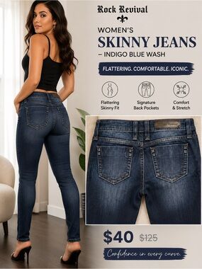 Rock Revival Women's Skinny Jeans - Dark Blue Wash